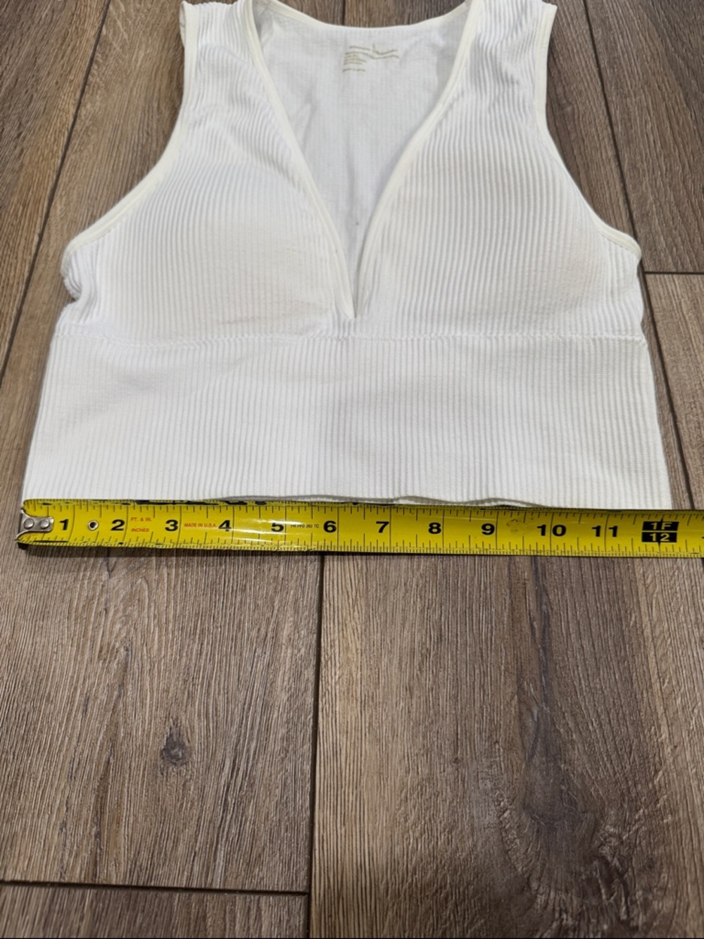 Women’s White Ribbed V-Neck Crop Top - Picture 8 of 8